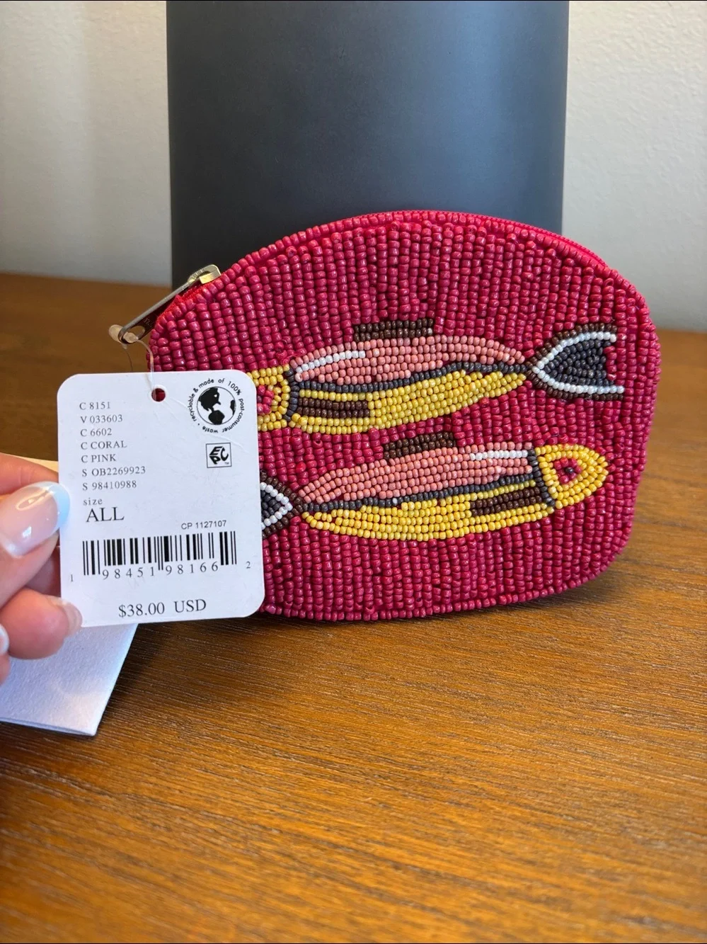 NWT Free People Gone Fishing Beaded Wallet in Coral